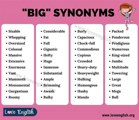 big synonyms|fancy words for large.